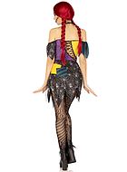 Doll, costume dress, crossing straps, tatters
